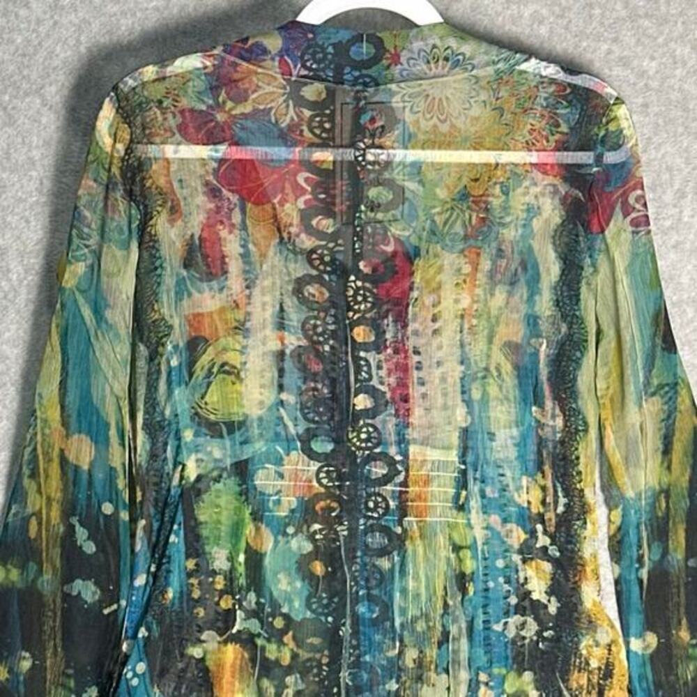 Fleur De‎ Lis Sz M Long Sheer Full Zip Abstract Jacket Top Fairy Artsy Whimsy - Picture 14 of 16